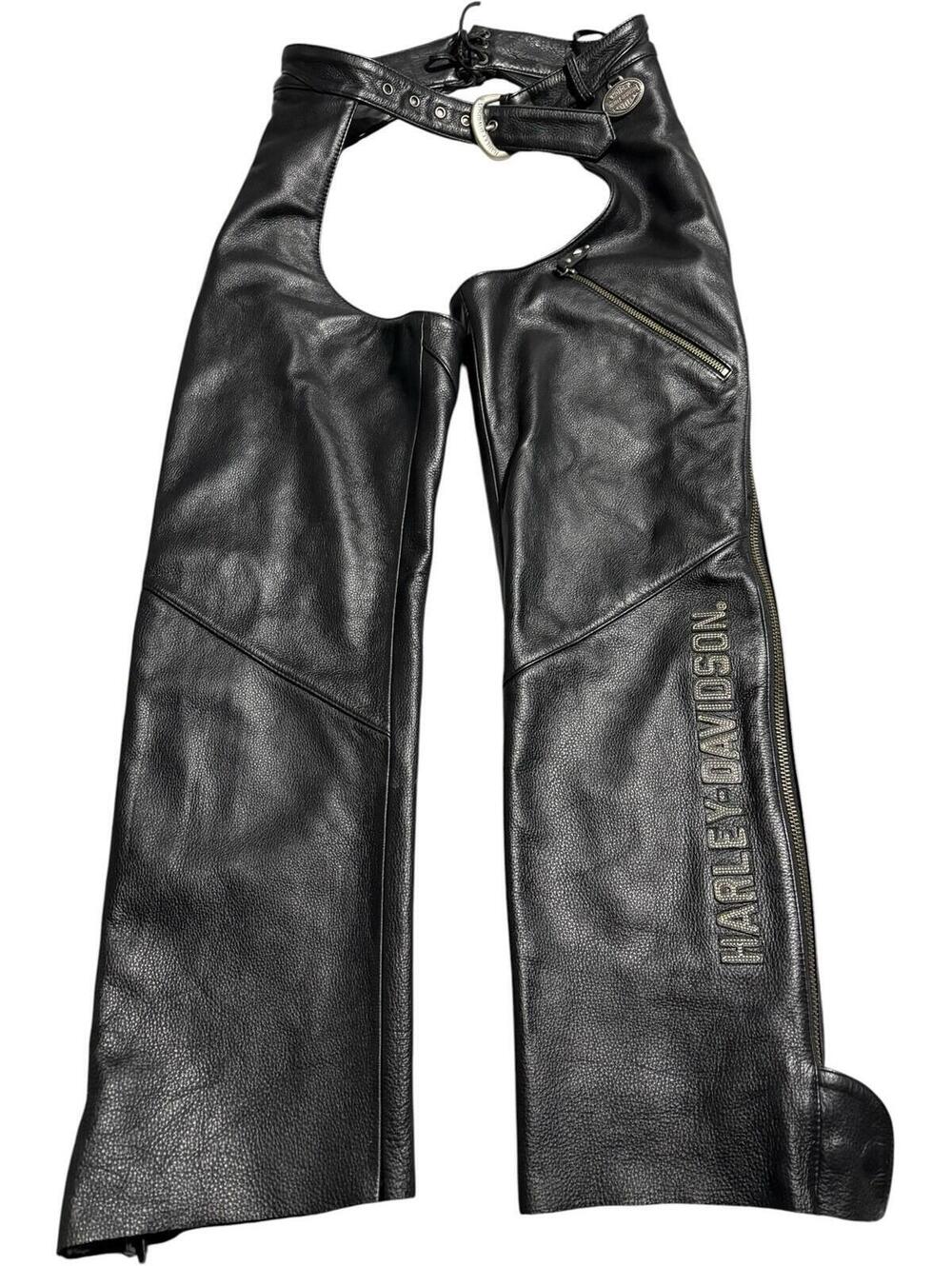 XS Harley Davidson Leather Chaps Belt Buckle Zip Motorcycle Pants Gear Protector
